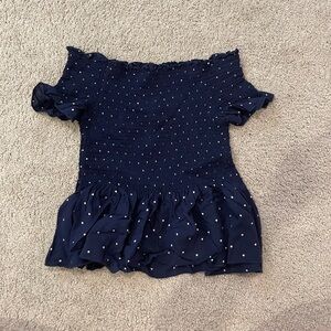 Japna Navy Polka Dot Ruched Crop